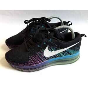 Nike Flyknit Air Max Running Walking Casual Sneaker Black Blue Purple Size 8.5
